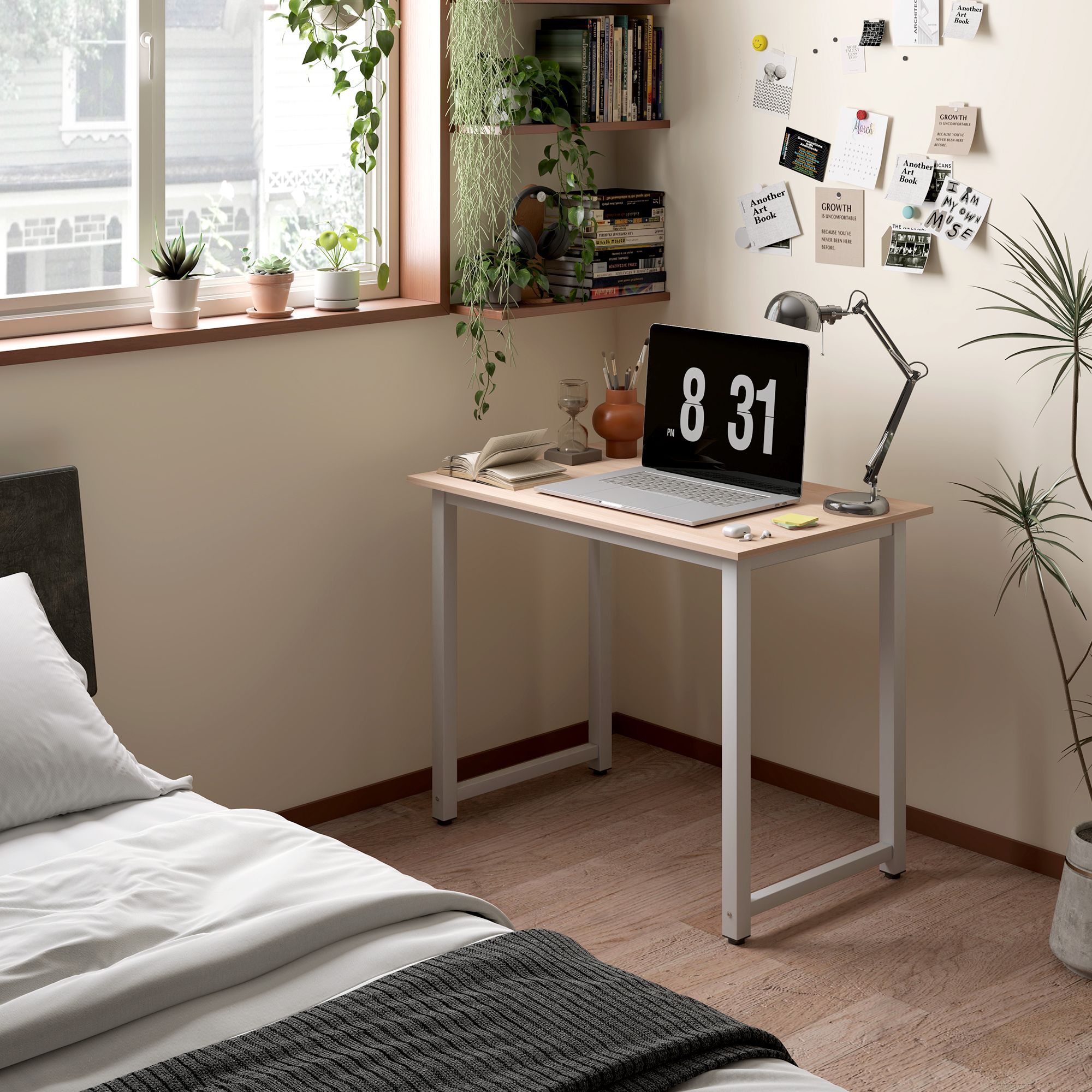 HOMCOM Modern Computer Desk, Writing Table with Metal Frame, White