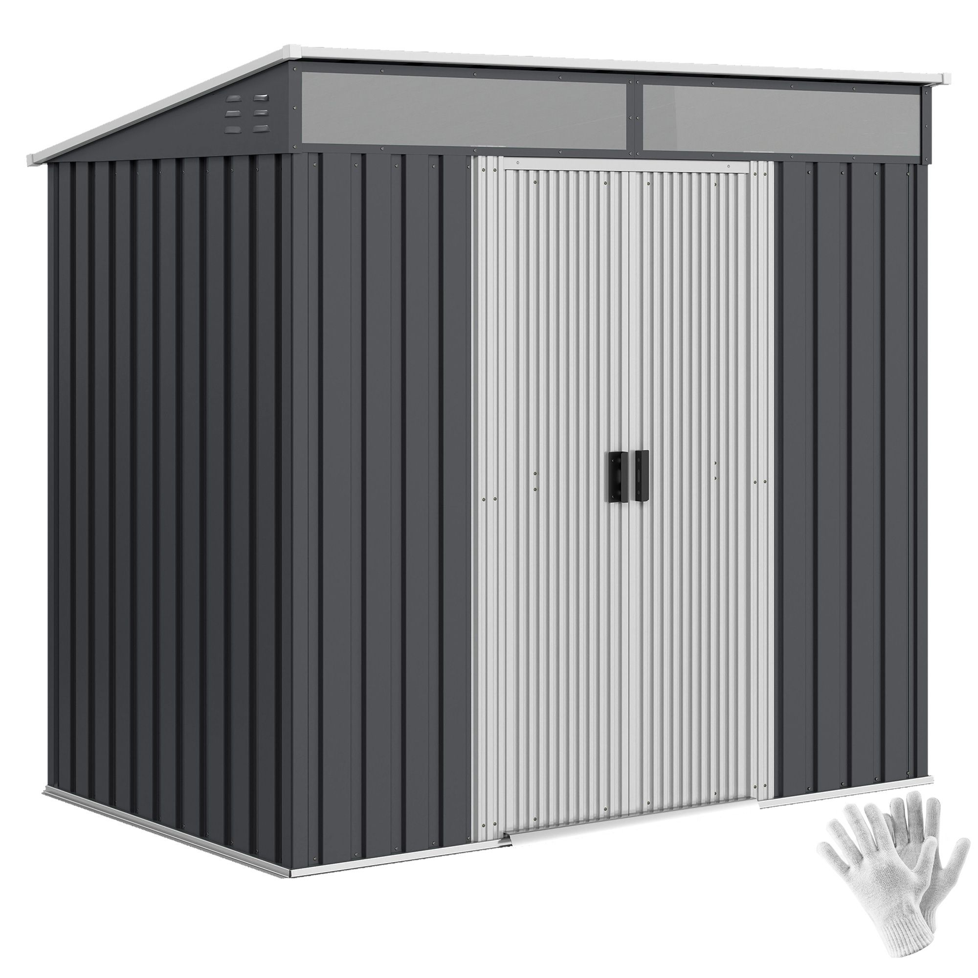 OUTSUNNY 6.5x4FT Garden Shed w/ Foundation Lockable Metal Tool Shed in Grey 2