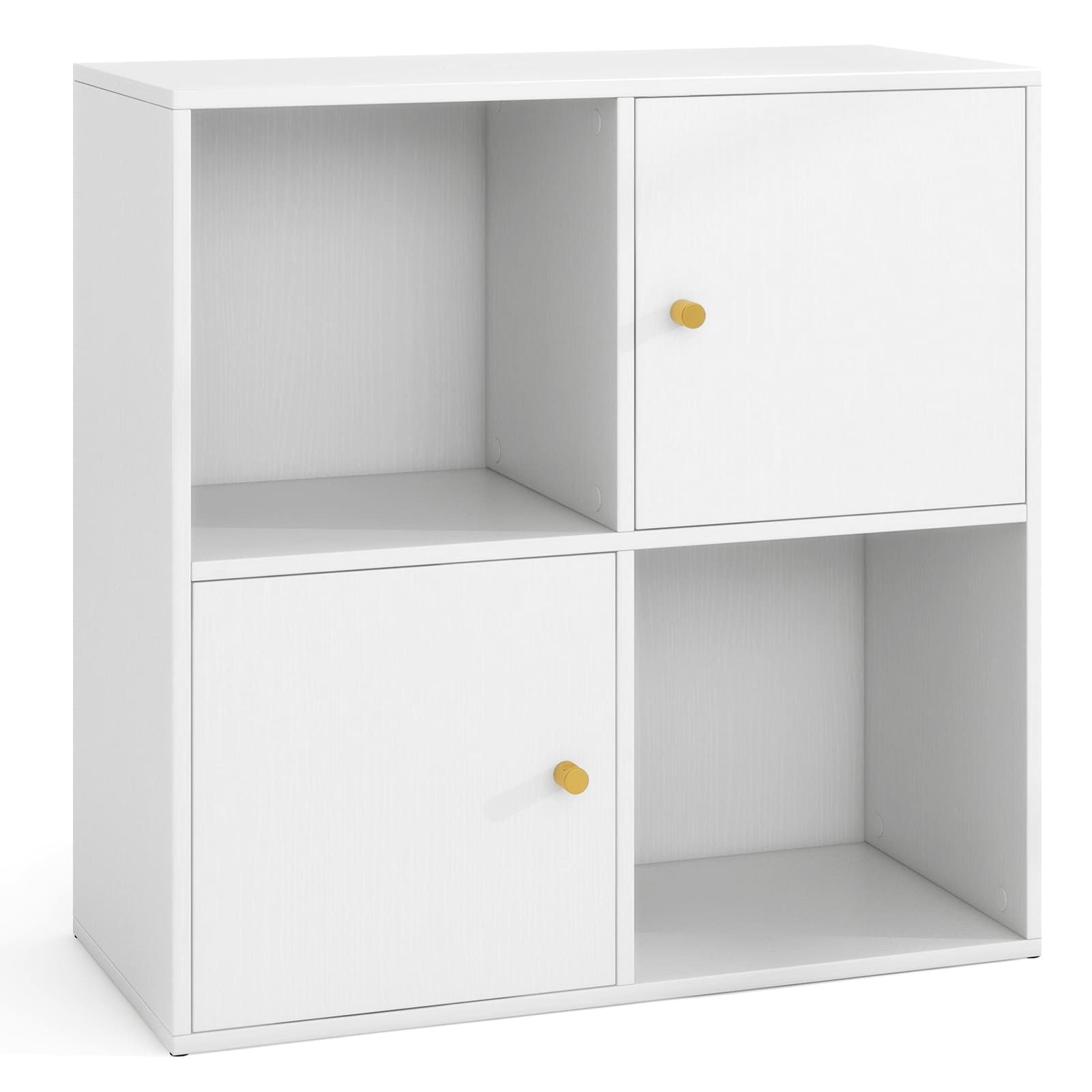 Costway 4-Cube Bookcase 3-Tier Bookshelf Storage Organizer w/2 Cabinets in White