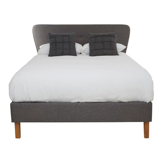 Parumleo Grey Fabric Double Bed With Wooden Legs
