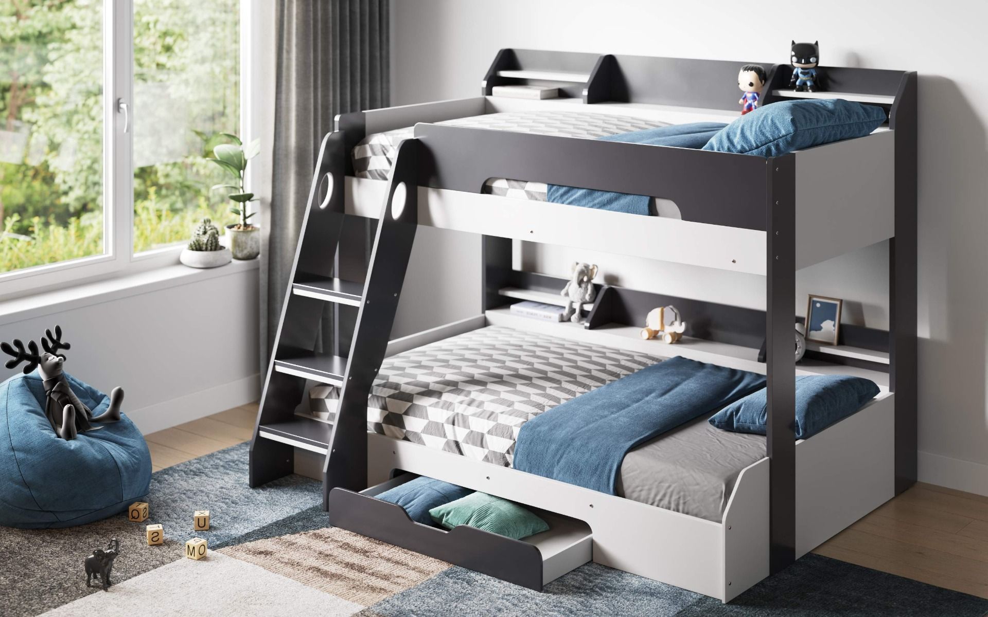 Flair Flick Triple Bunk Bed with Storage in Grey