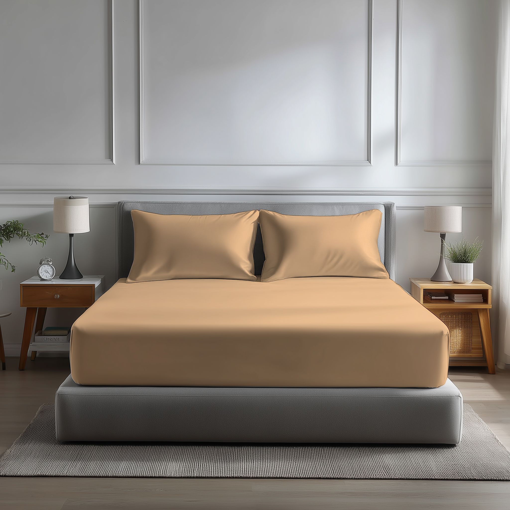 Snug City Microfibre Soft Touch Fitted Sheet 40cm Extra Deep Skirt Plain Dyed Bed Linen in Beige