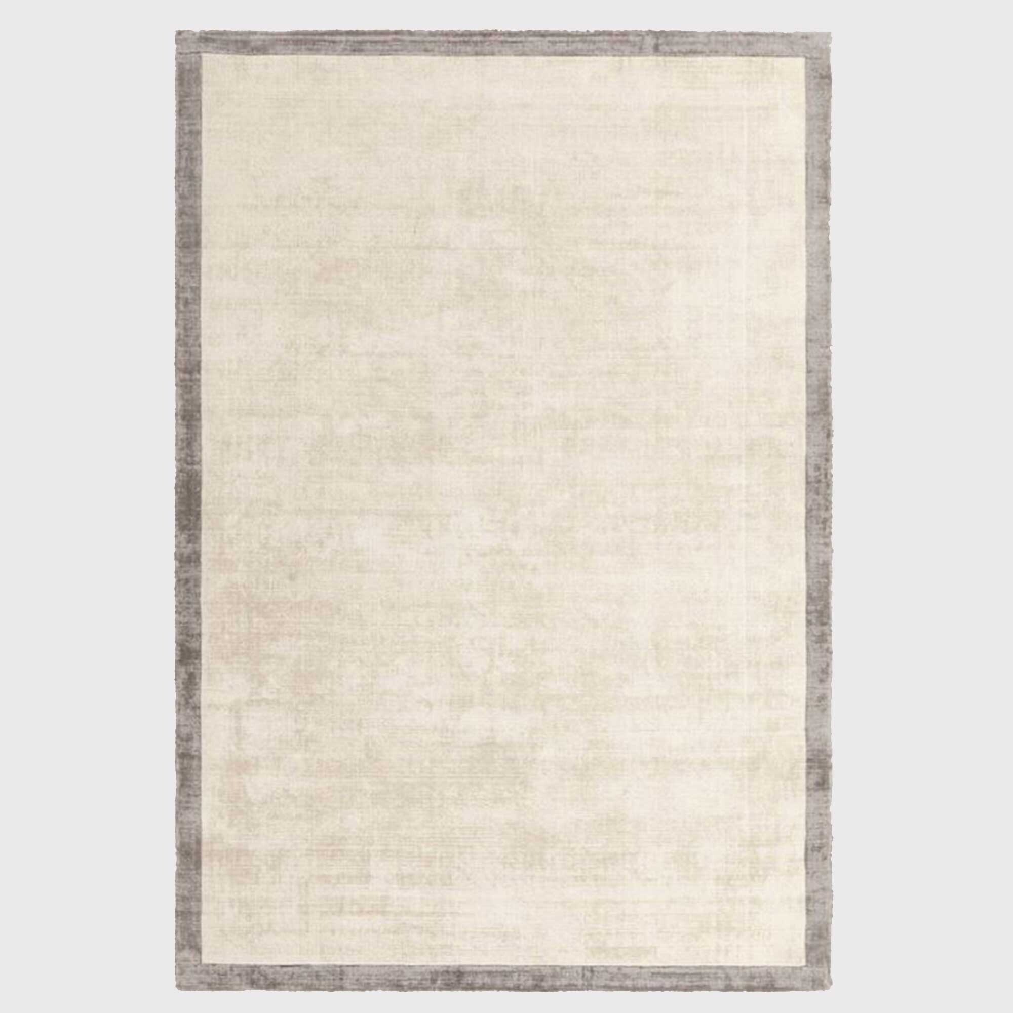 Tyde Border Rug 160x230cm Putty/Silver, Square, Neutral Viscose | Barker & Stonehouse
