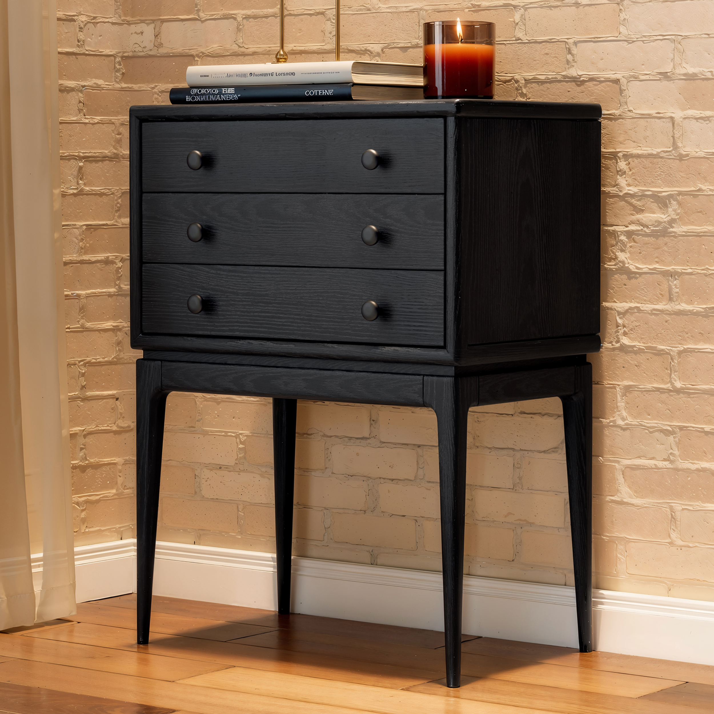 Tanic Mid Century Modern Chest Cabinet with Storage 3 Drawers of Ash Wood