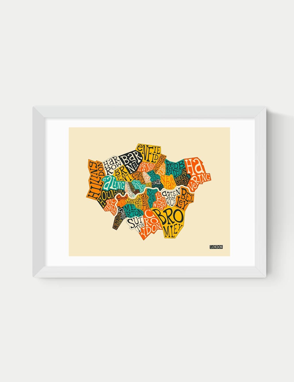 East End Prints London Boroughs Framed Art Print White