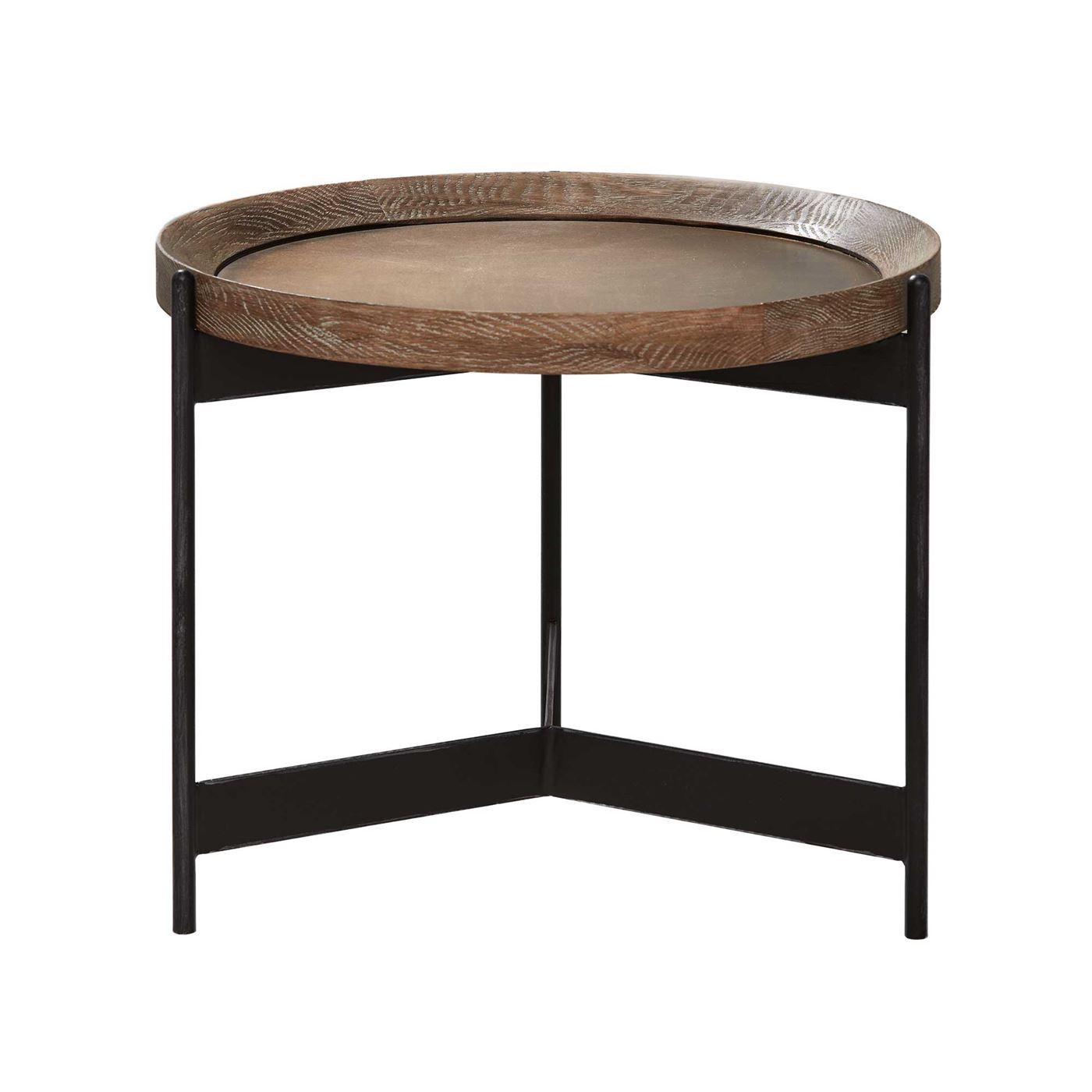 Zeke Round 55cm Side Table, Light Brass and Oak