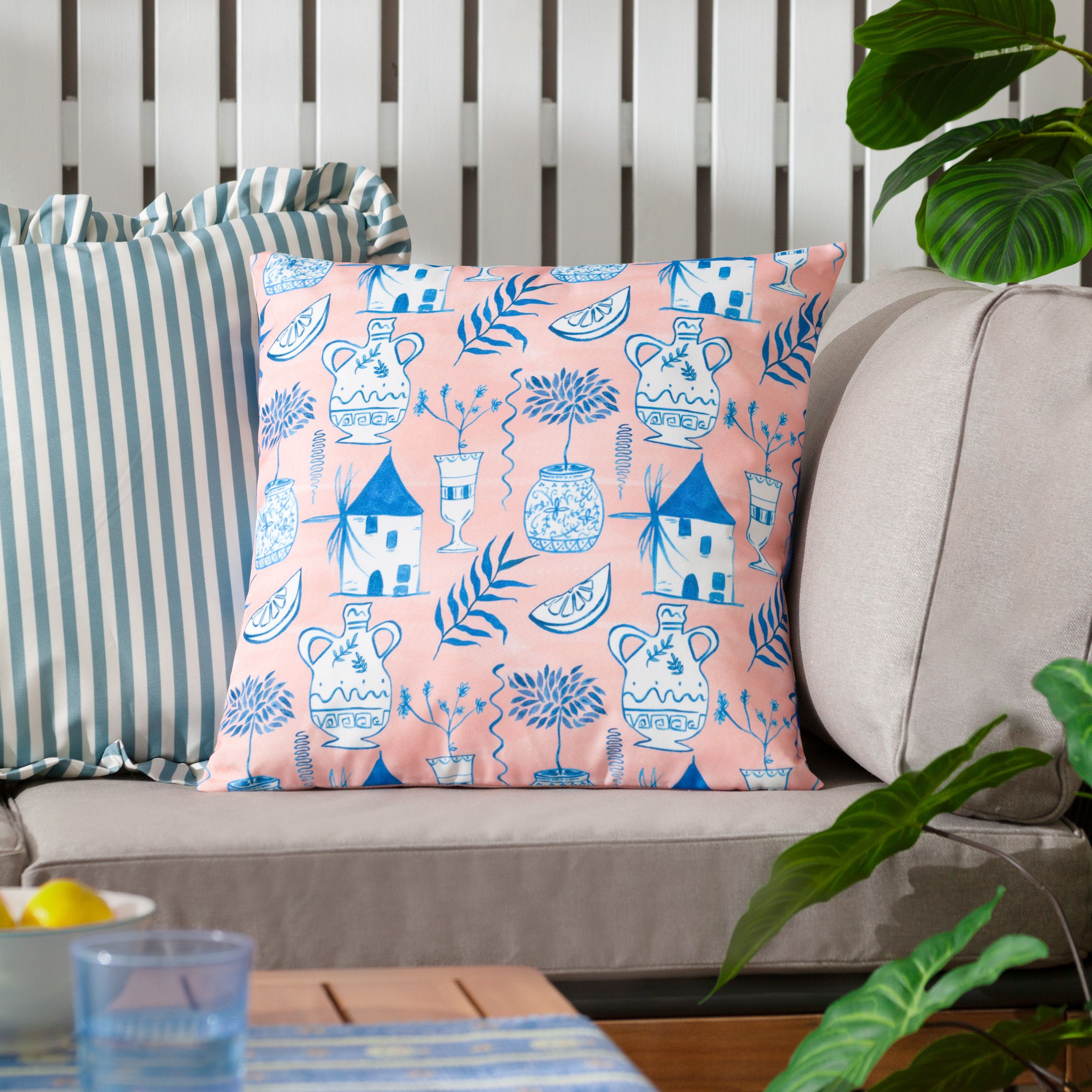 Furn Aegina Printed Outdoor Cushion in Peach