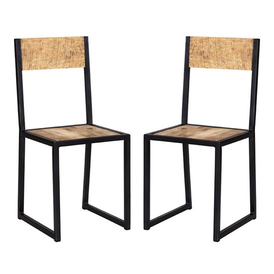 Clio Industrial Oak Wooden Dining Chairs In Pair