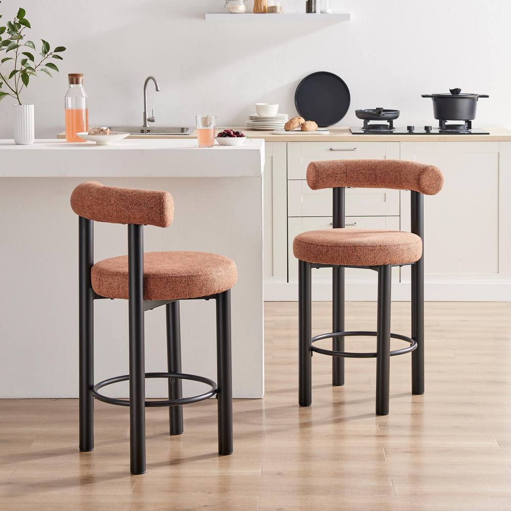 FurnitureboxUK 2x Seren Terracotta Orange Fabric Bar Chairs Black Legs