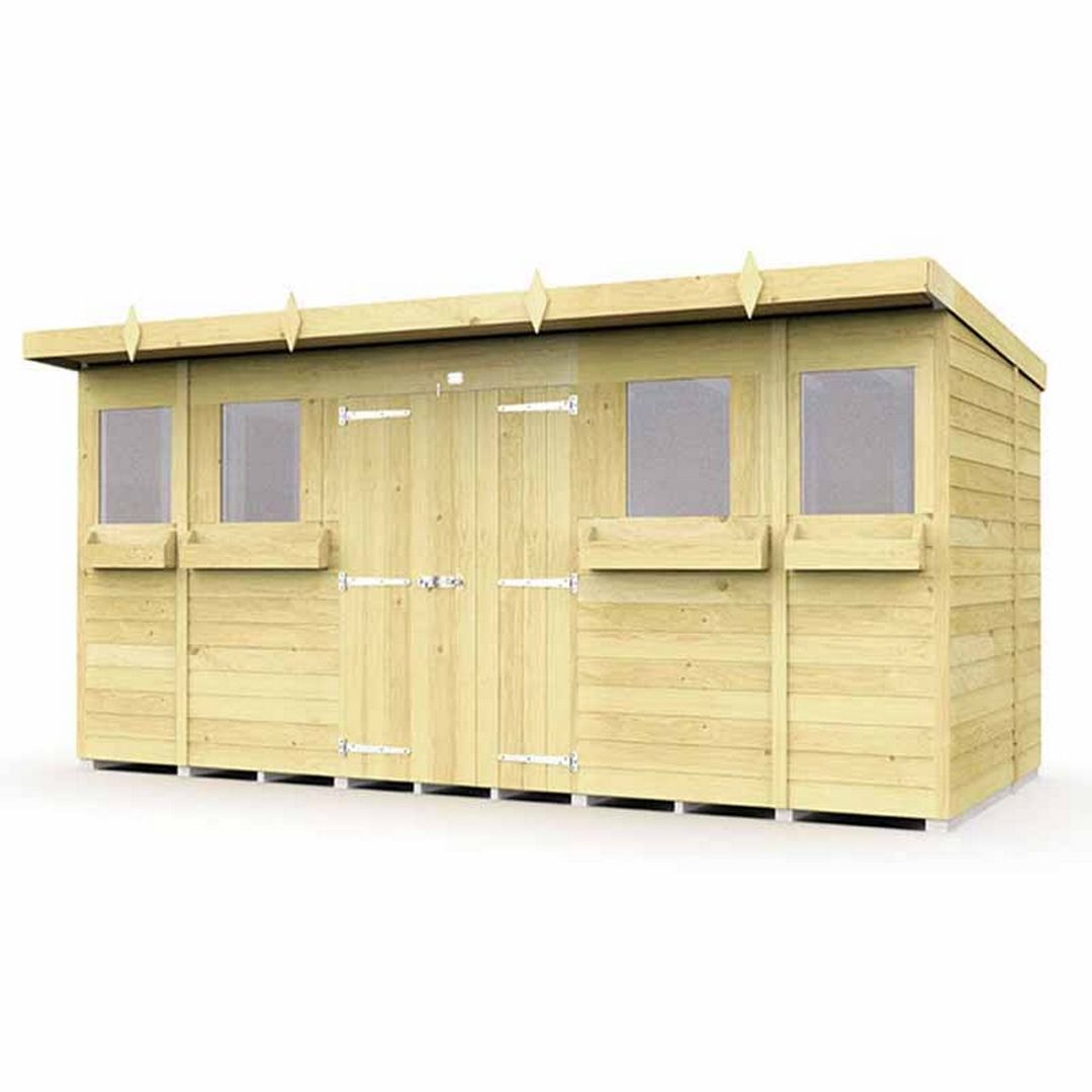 Buttercup Farm 14 x 6 Feet Pent Summer Shed - Wood - L178 x W417 x H201 cm in Brown