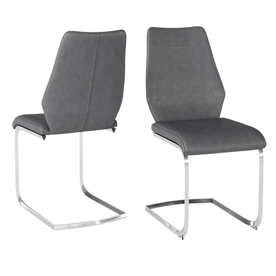 Agata Grey Faux Leather Dining Chairs In Pair
