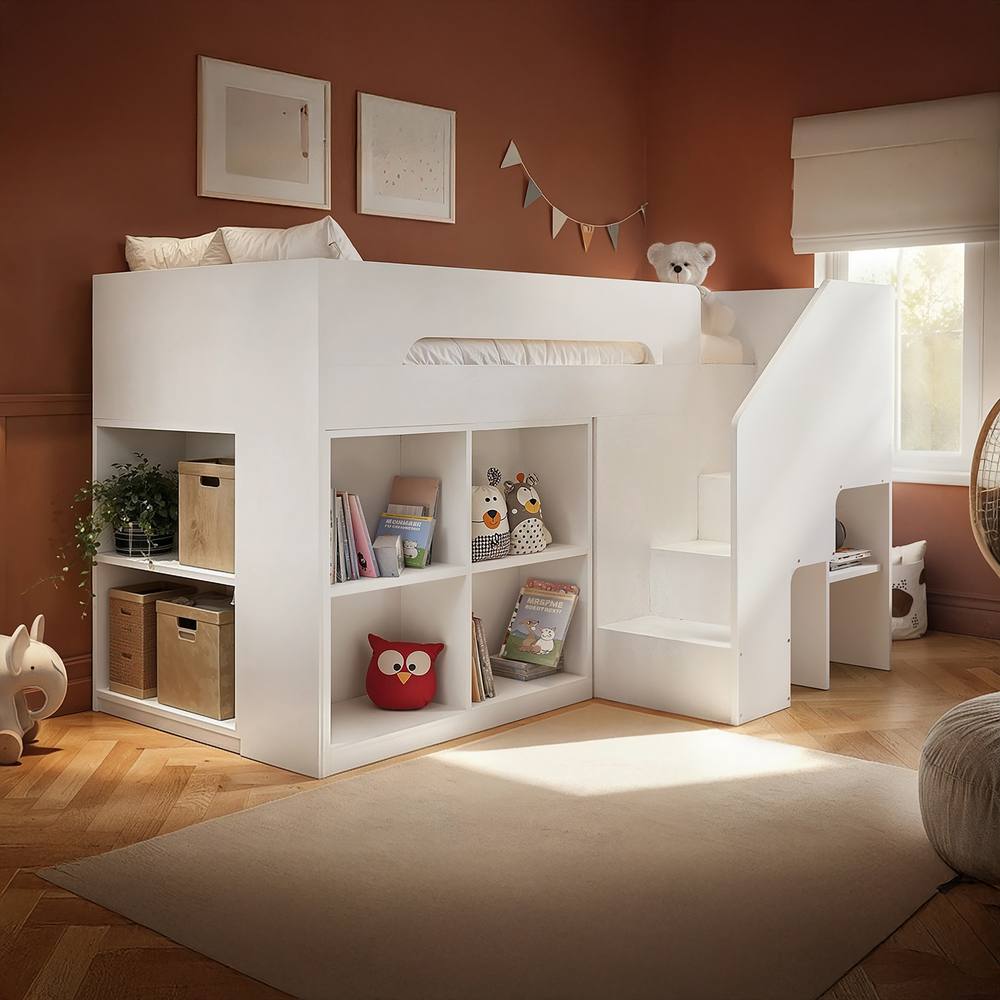 Flair Quinn Staircase Mid Sleeper Bed with Storage in White