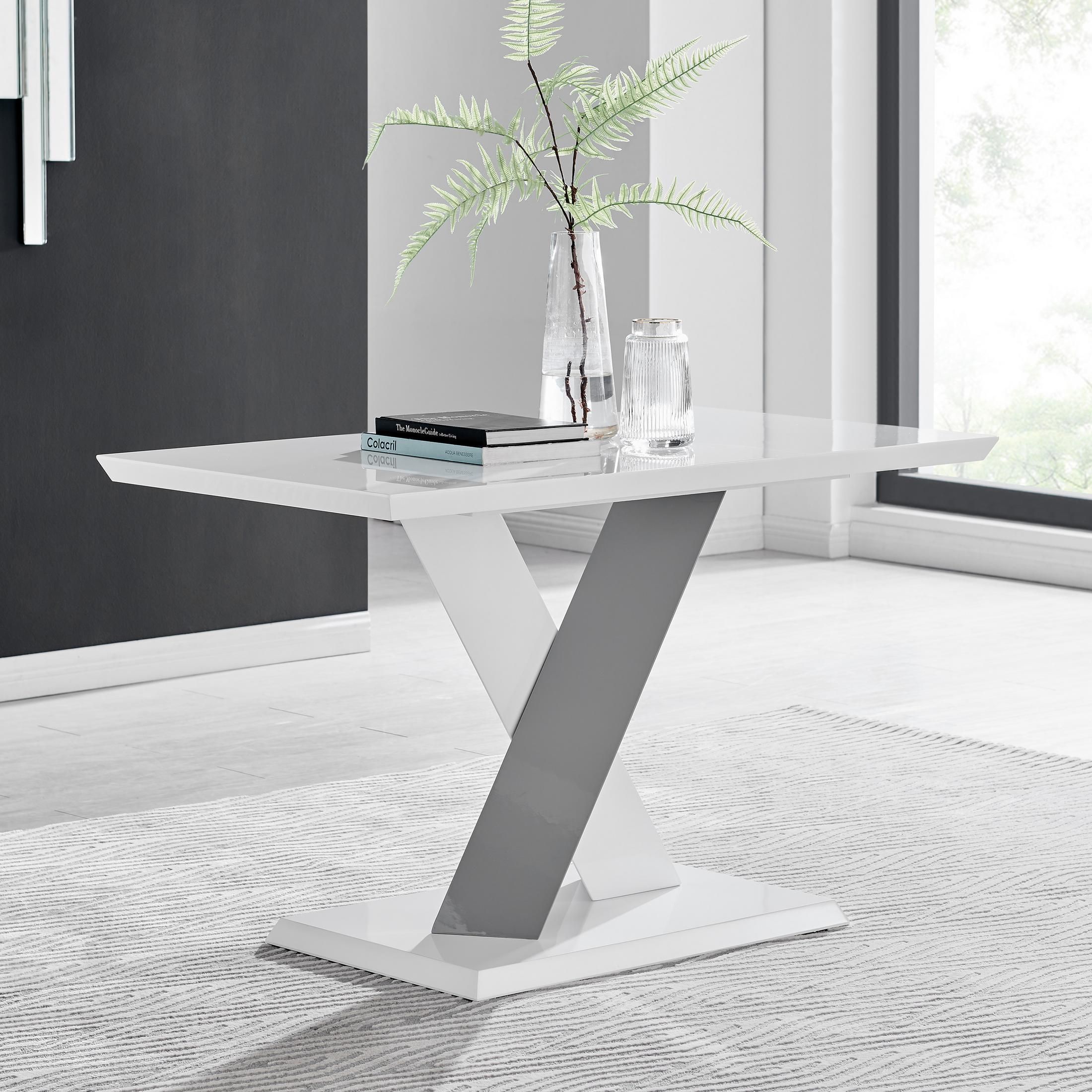 FurnitureboxUK Monza 120cm 4-Seaert White High Gloss Dining Table with Grey Accent