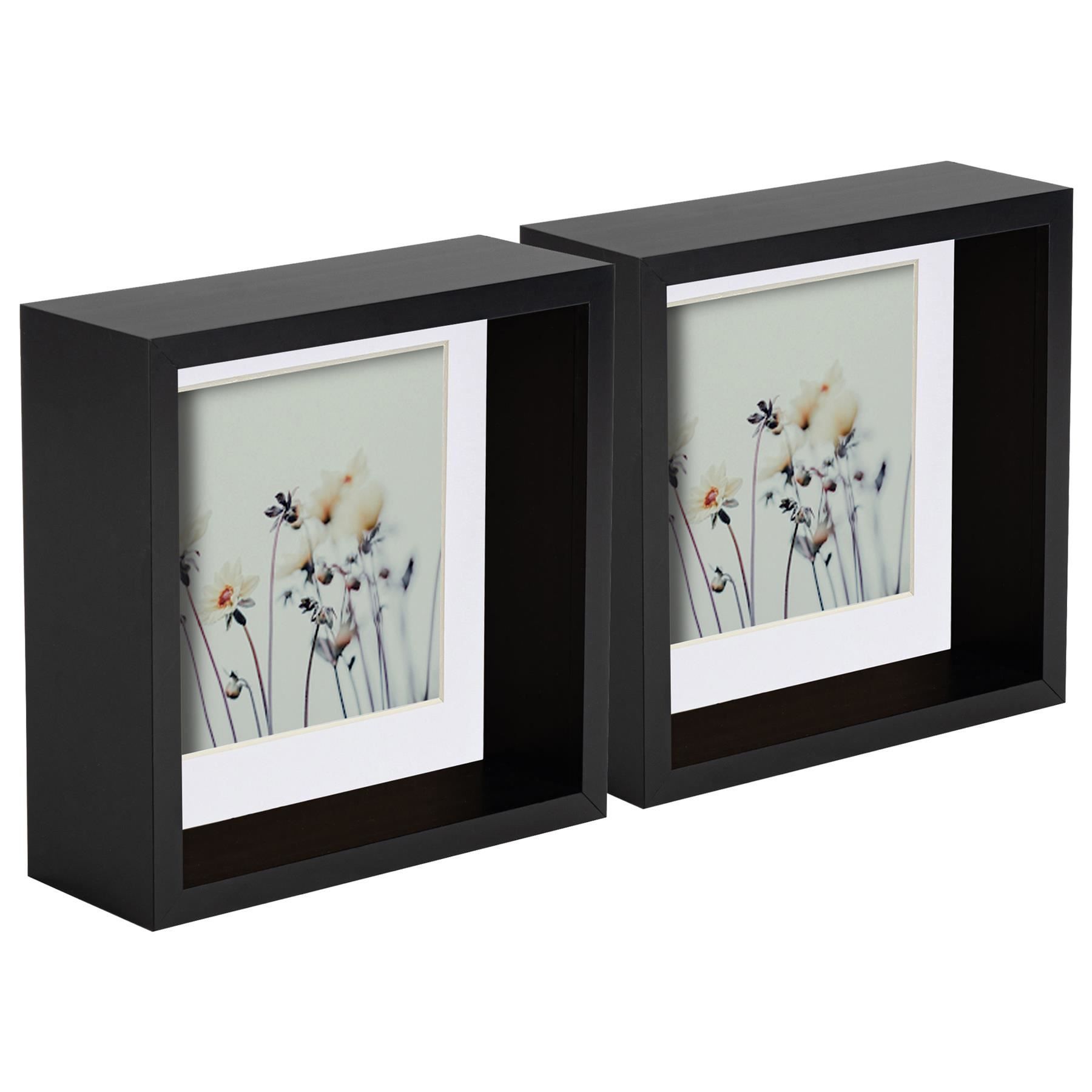 Nicola Spring 3D Deep Box Photo Frames - 6 x 6" with 4 x 4" Mount - White Mount - Pack of 2 in Black