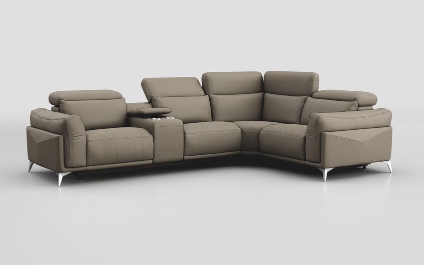Brown Fabric Gattolino 2 Corner 1 Static Sofa with Manual Head Tilt & Console