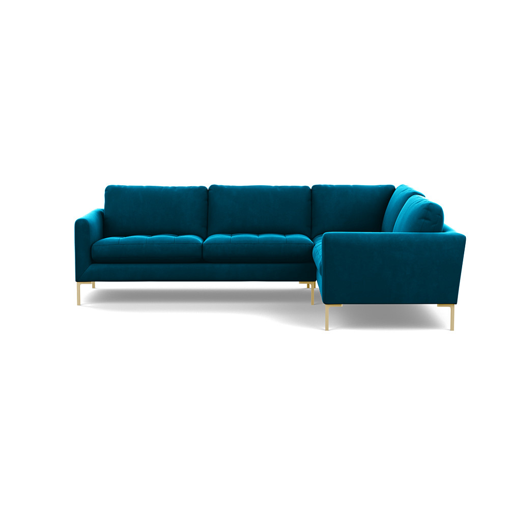 Heal's Eton Right Hand Facing Corner Sofa Velvet Teal Brass Feet