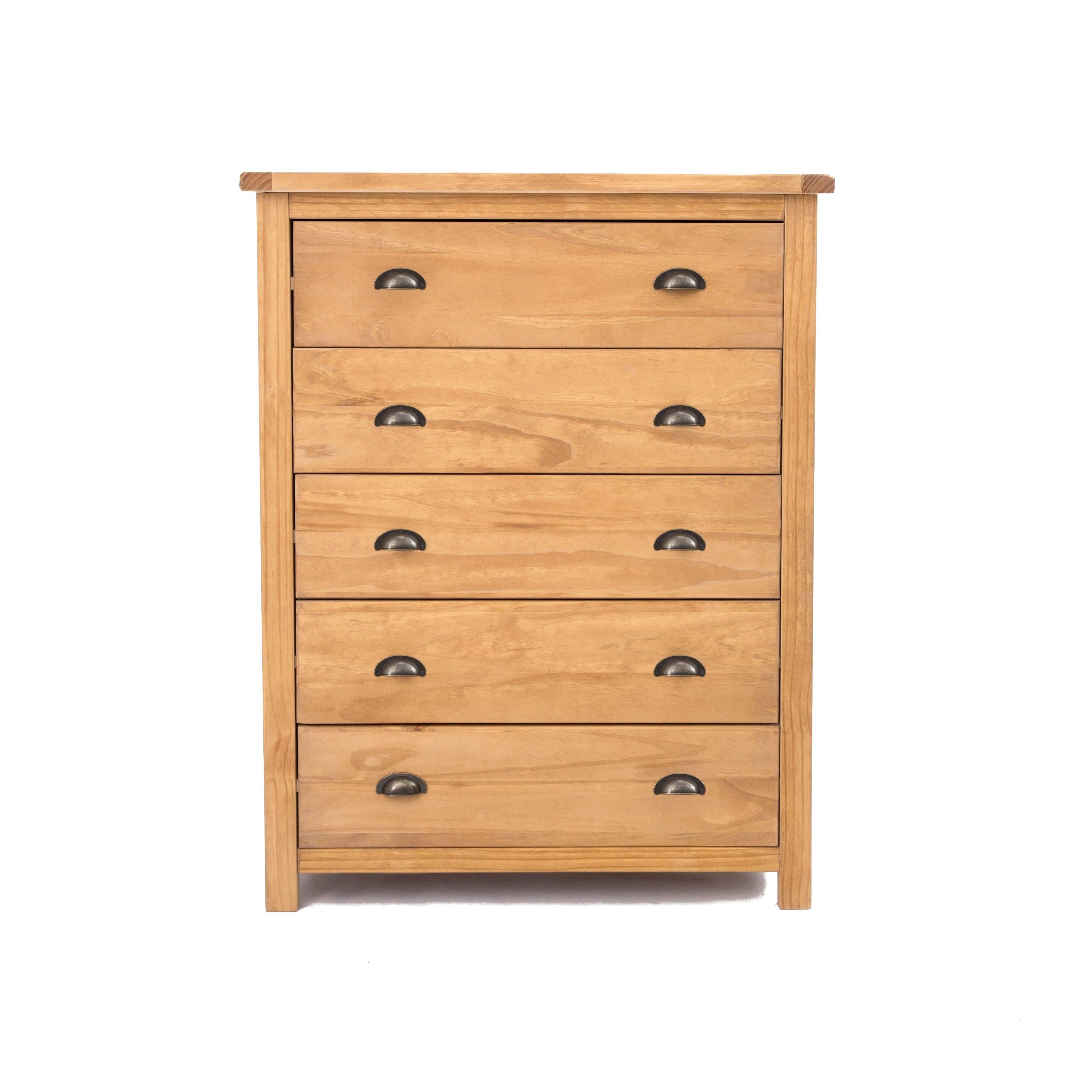 Cabinet Bits Lugo 5 Drawer Chest of Drawers Brass Cup Handle in Light Brown