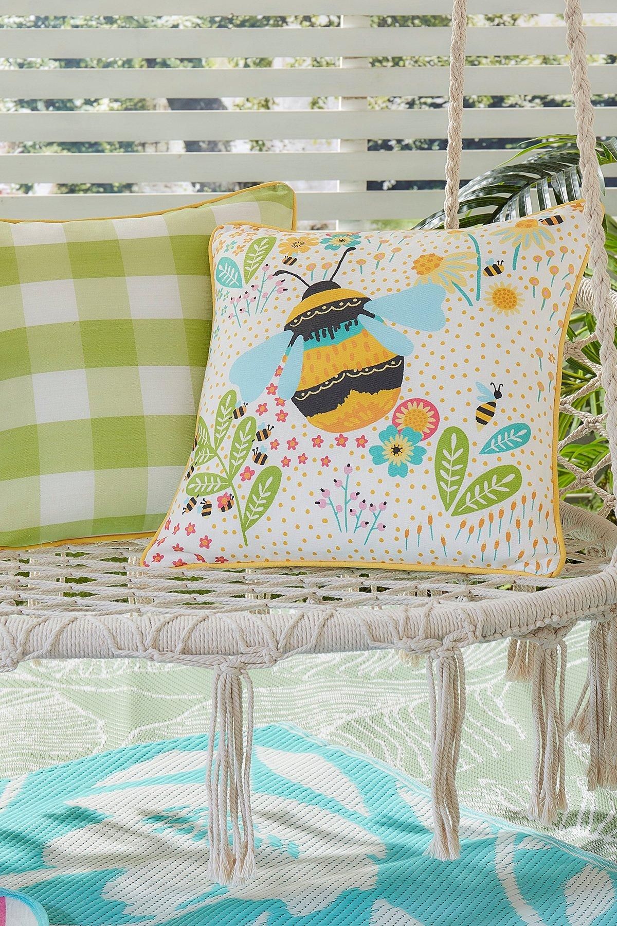 Fusion 'Buzzy Bee' Outdoor Water & UV Resistant Garden Filled Bench Cushion in Yellow
