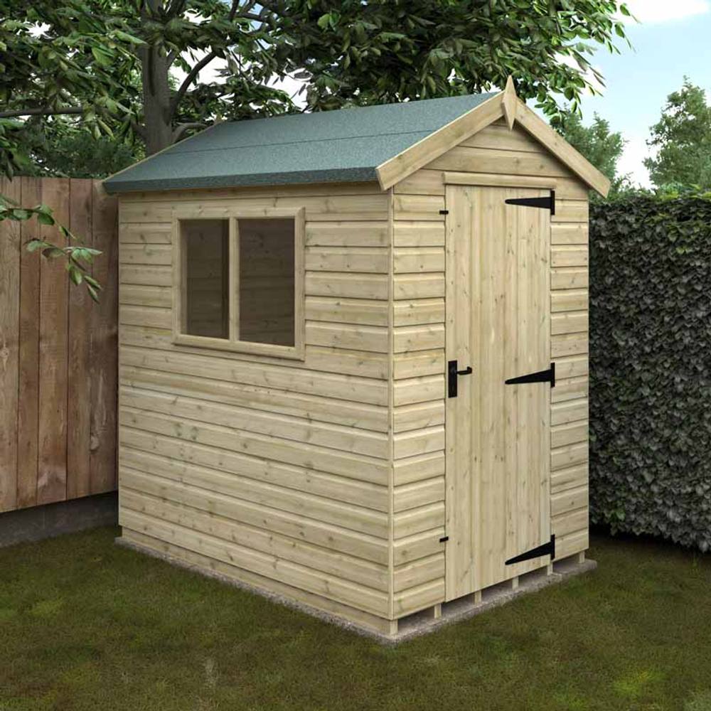 Buttercup Farm 7 x 5 Feet Apex Premier 16mm Shed - Solid Wood/Softwood/Pine in Green 2