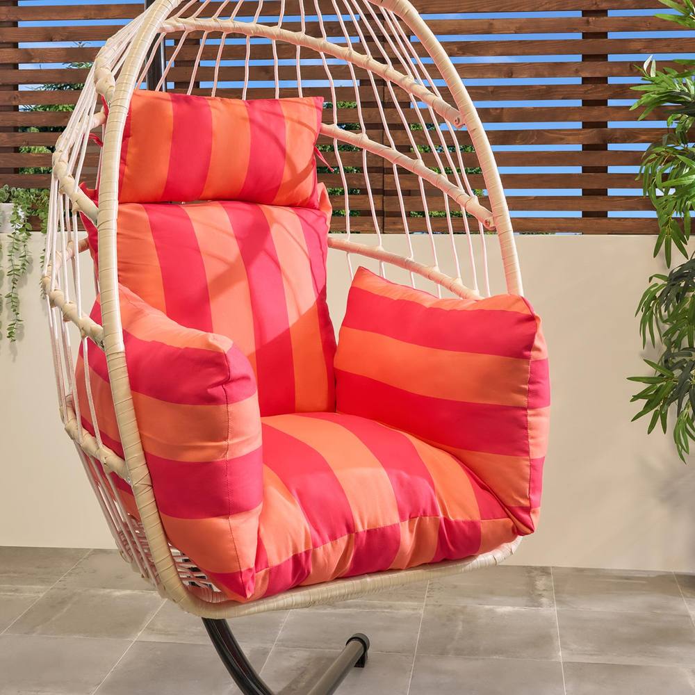 OHS Stripe Egg Chair Cushion Headrest Pillow Outdoor Water Resistant in Orange