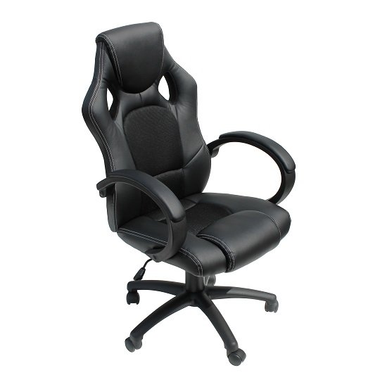 Tropez Home Office Chair In Black Fabric And Faux Leather