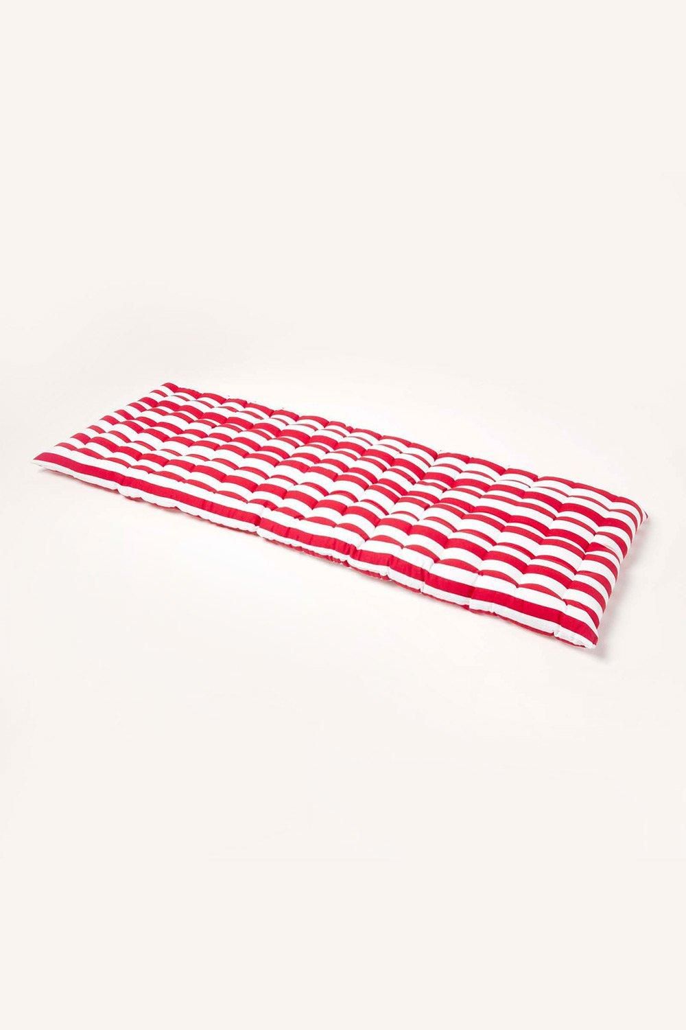 Homescapes Garden Bench Cushion Luxury 3 Seater Cotton Red Striped Indoor Outdoor Pad