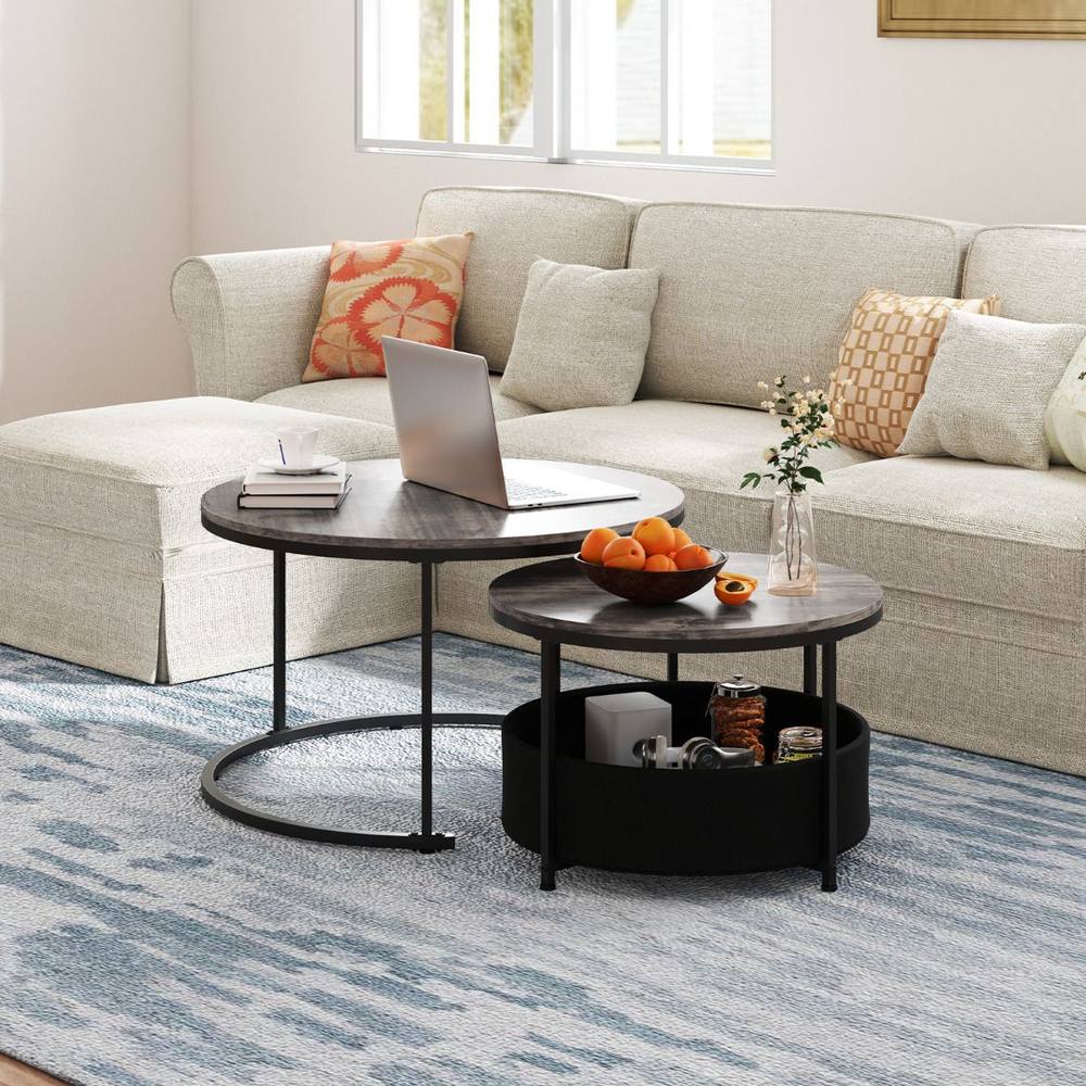 Costway 2PCS Round Coffee Tables Modern 80 & 60 CM Cocktail Tables Side Tables in Grey