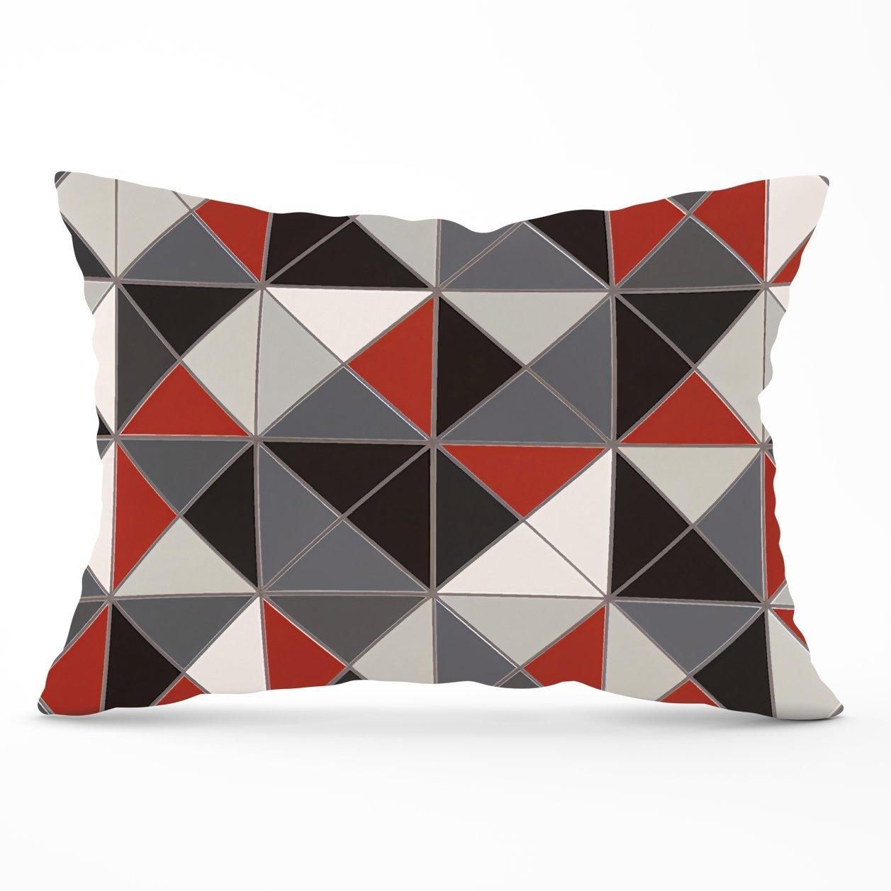Warren Reed - Designer Grey Red Triangle Geometric Cushions
