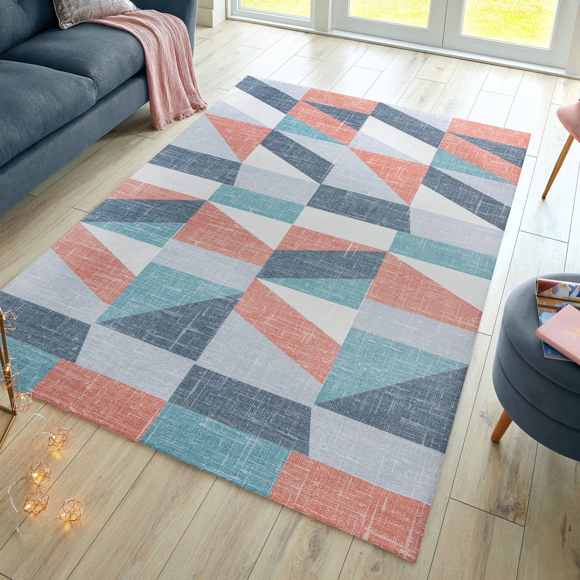 Match Lola Geo Washable Rug Blush