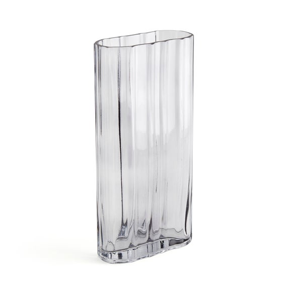 Luxe Ribbed Rectangle Grey Glass Vase 3