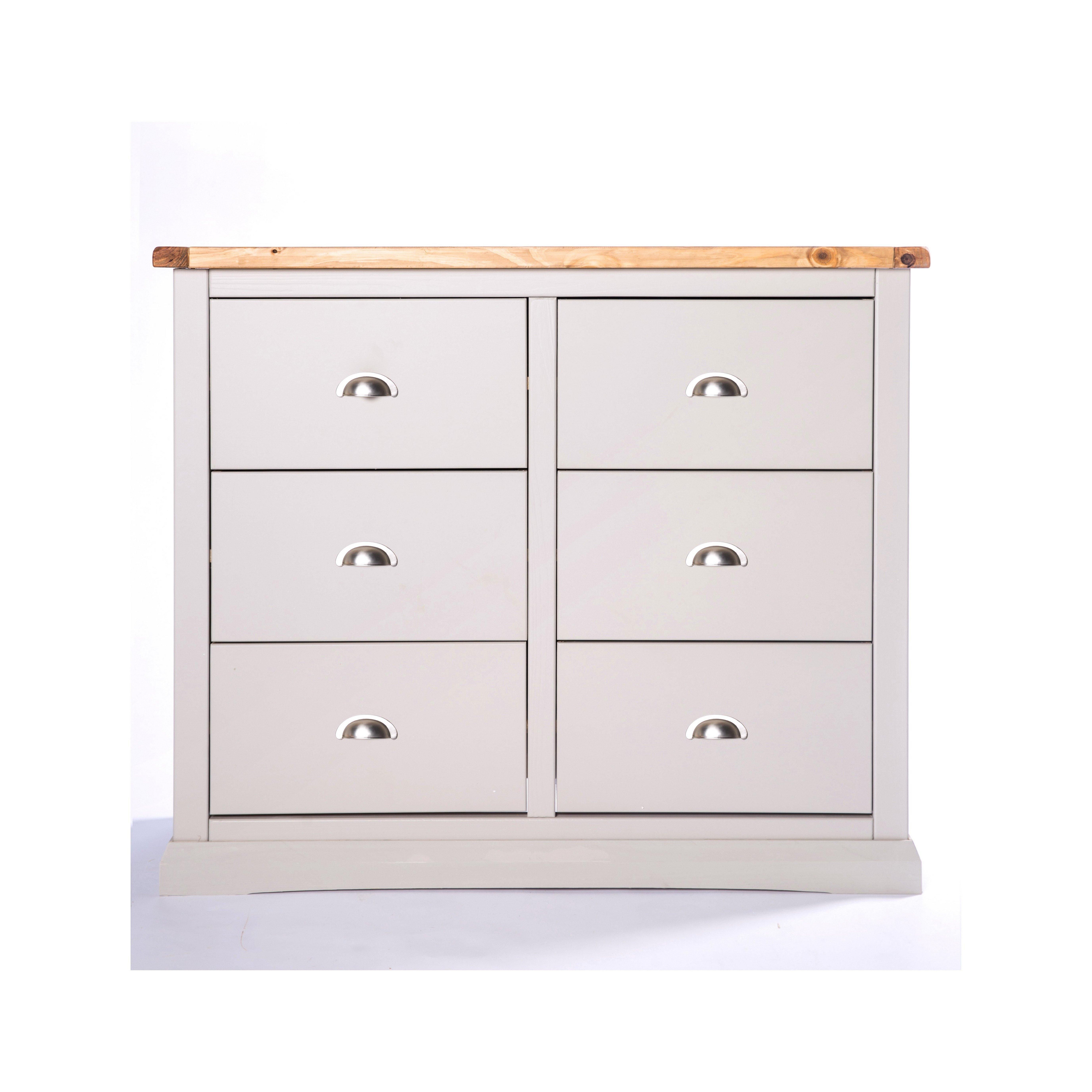 Cabinet Bits Loreo 6 Drawer Chest of Drawers Chrome Cup Handle in Light Grey