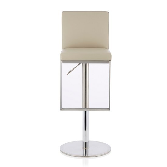 Cuban Bar Stool In Beige Faux Leather And Stainless Steel Base