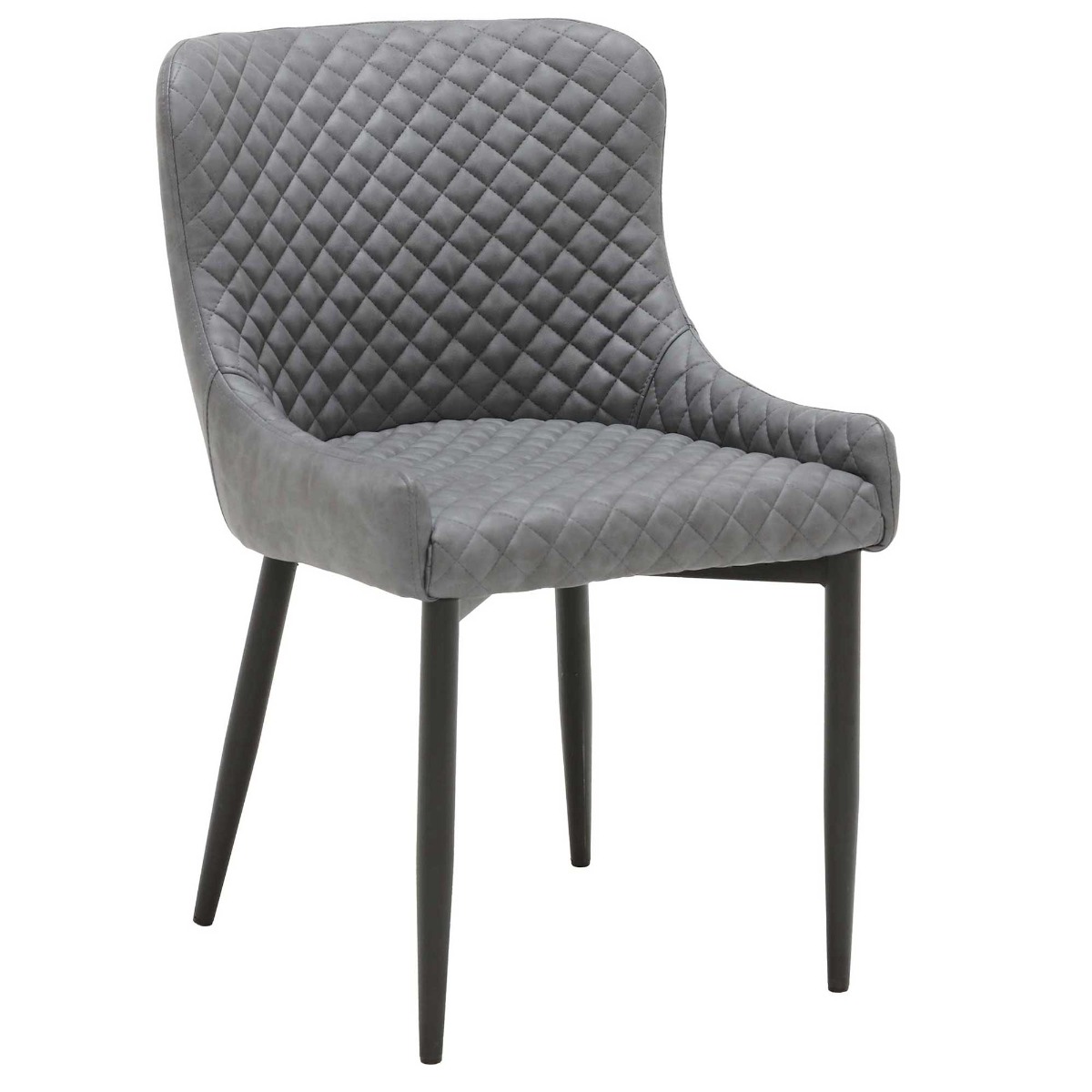 Pair of Rivington Faux Leather Dining Armchairs - Grey - Leather - Quilted - W53 x D60 x H82cm - Barker & Stonehouse