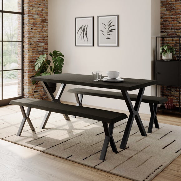 Ezra II 6 Seater Rectangular Dining Table with 2 Benches