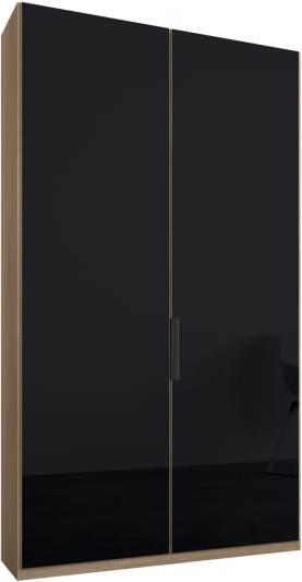 Caren 2 door 100cm Hinged Wardrobe, Oak Frame, Basalt Grey Glass Doors, Classic Interior