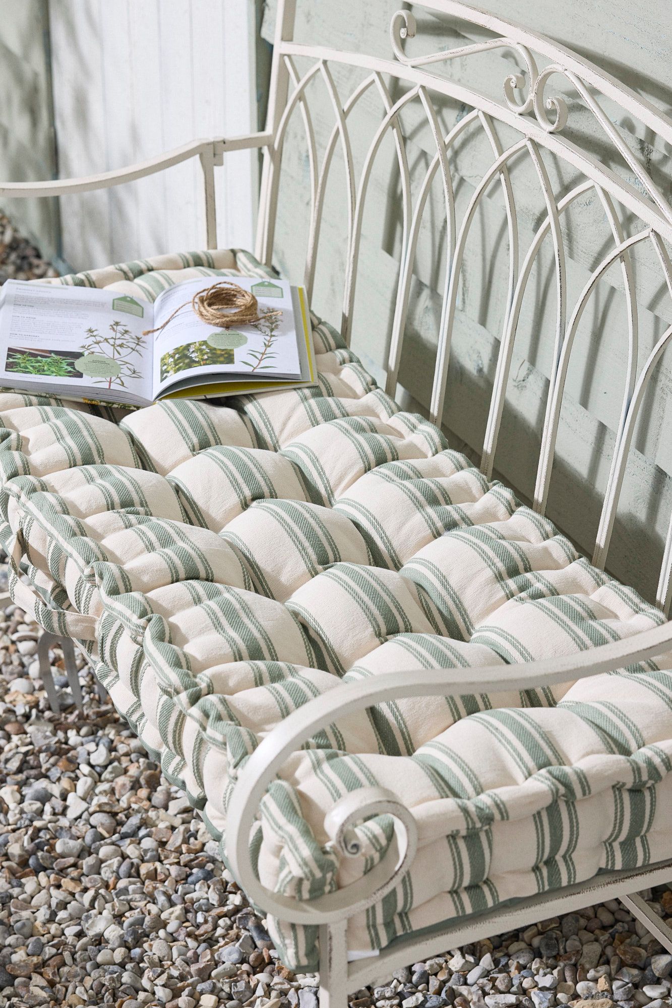 Dibor Green Cotton Stripe Indoor Outdoor Bench Cushion L112 x W44cm