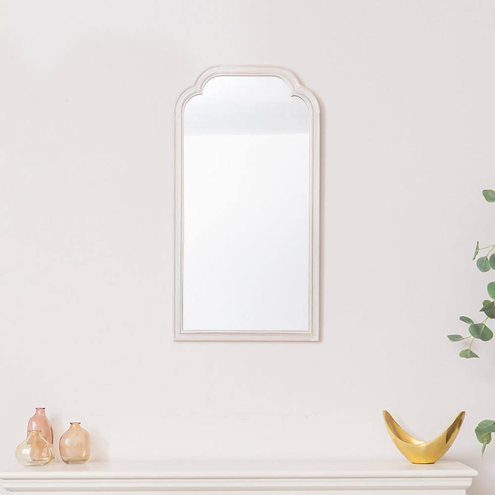 Melody Maison White Washed Distressed Wooden Frame Wall Mirror - 40cm X 75cm