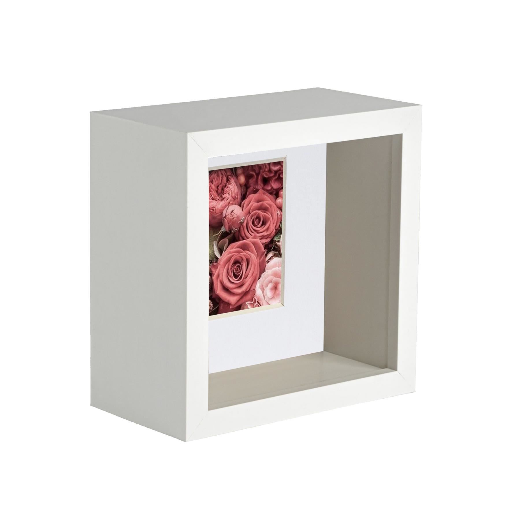 Nicola Spring 3D Deep Box Photo Frame - 4 x 4" with 2 x 2" Mount - White Mount