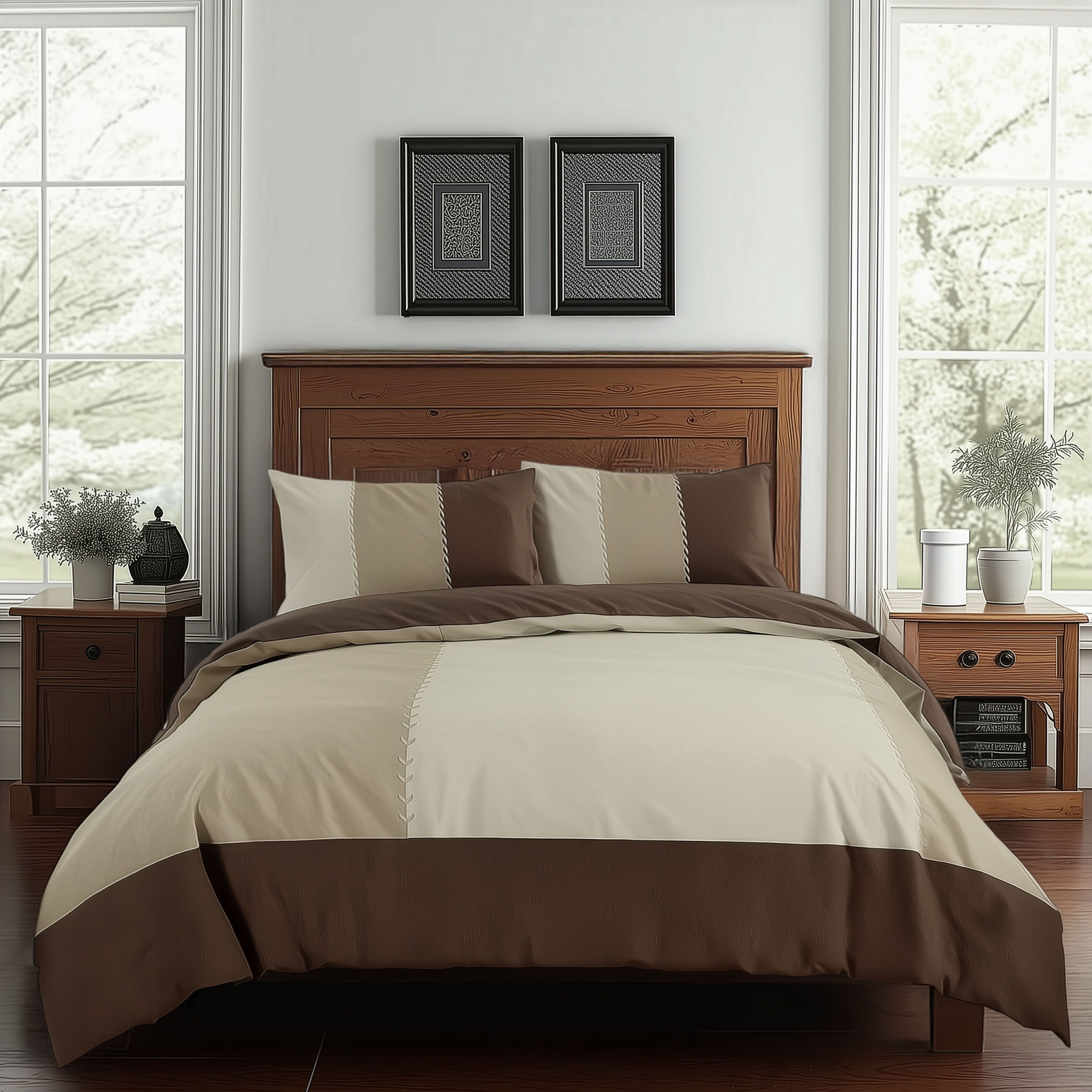 Snug City Duvet Cover & Pillowcase Set Patchwork Modern Design Bed Linen in Chocolate
