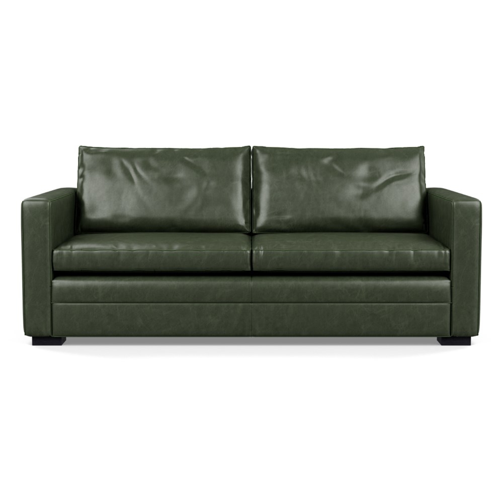 Heal's Palermo 3 Seater Sofa Stonewash Leather Vintage Green 278 Black Feet