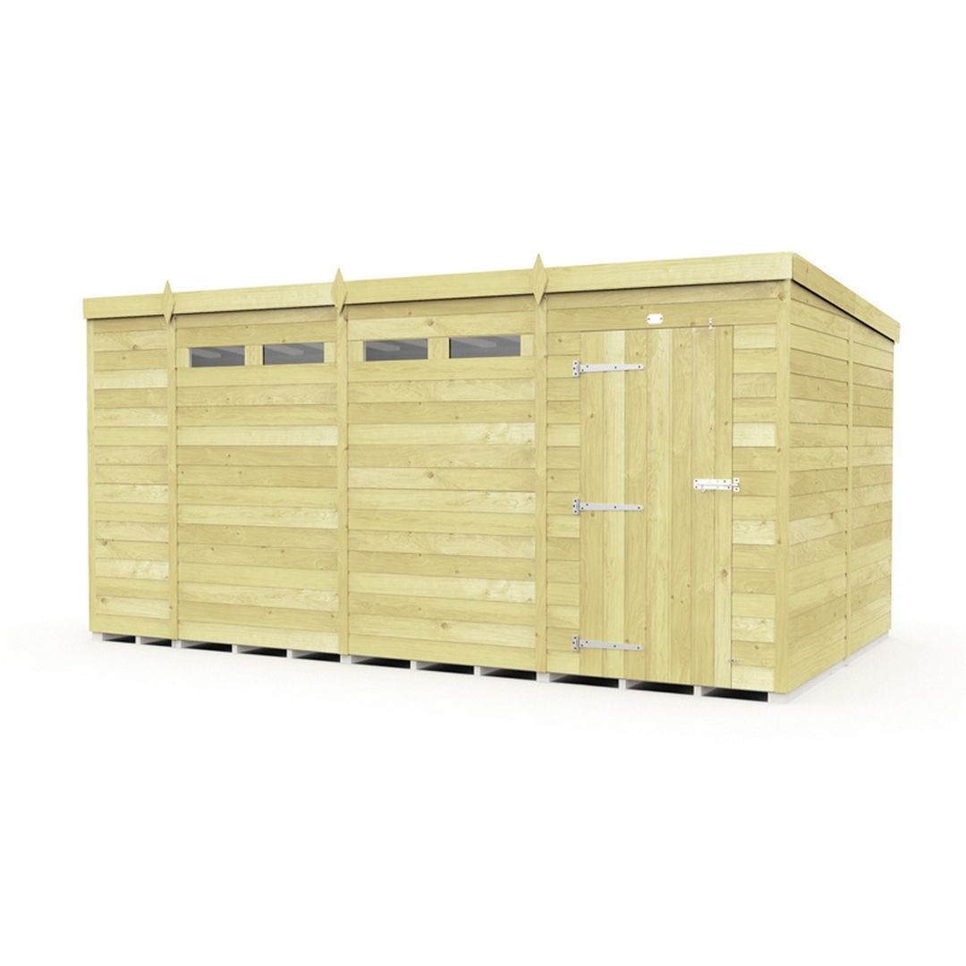 Buttercup Farm 15 x 8 Feet Pent Security Shed - Single Door - L231 x W454 x H201 cm in Brown