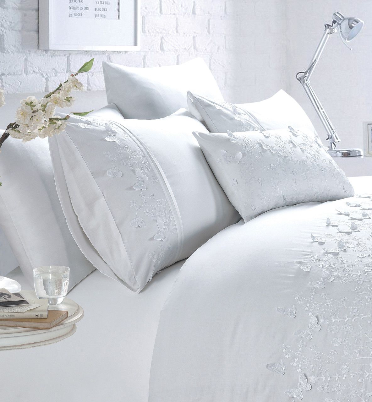 Rapport Home Papillon Boudoir Filled Cushion (50x30 cm) in White