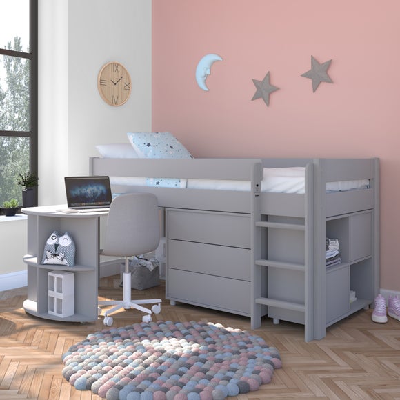 Uno Midsleeper With Pull Out Desk Chest of Drawers and Cube Unit Pine