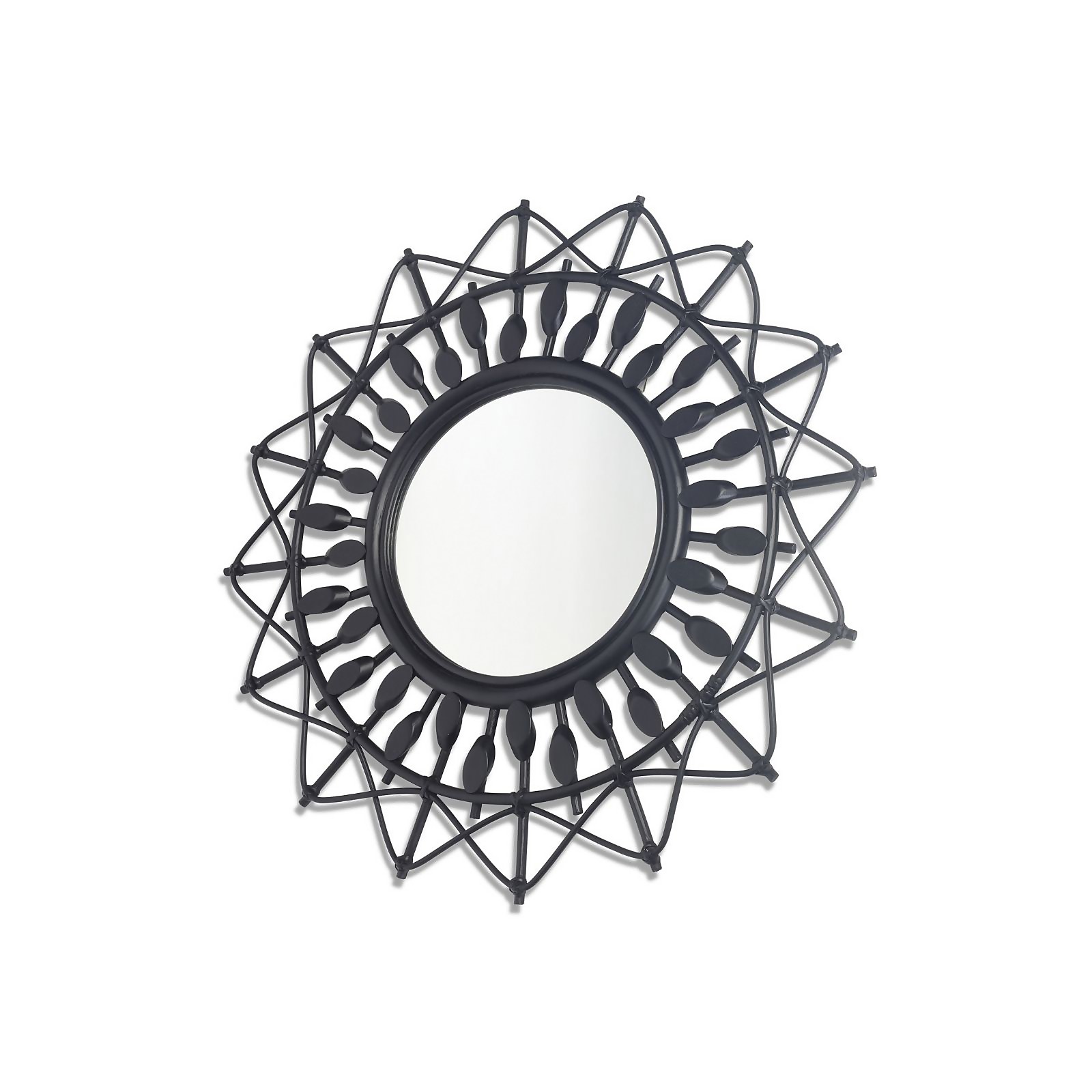 Black Boho Round Rattan Wall Mirror