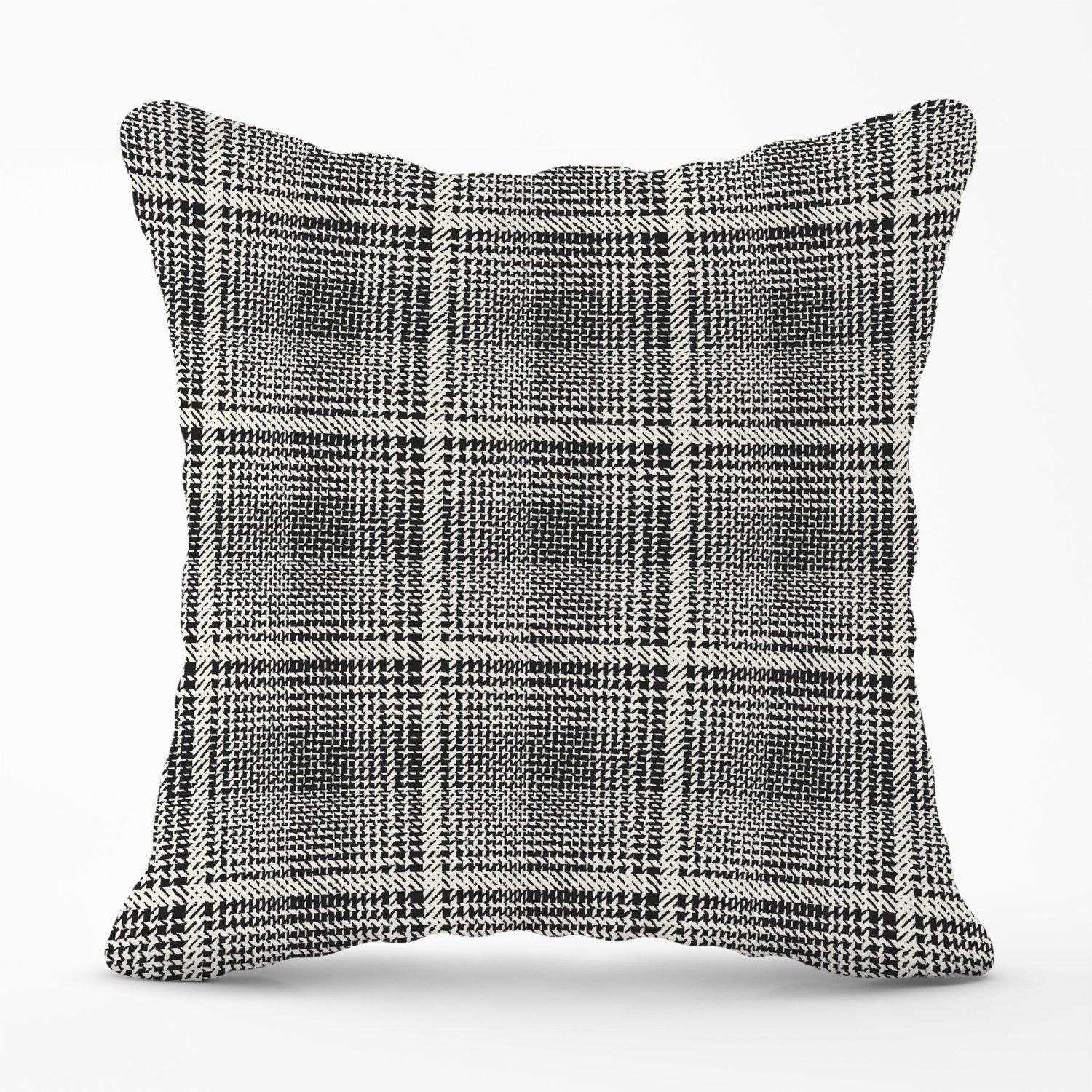 Warren Reed - Designer Monochrome Textured Checked Pattern Outdoor Cushion in Grey