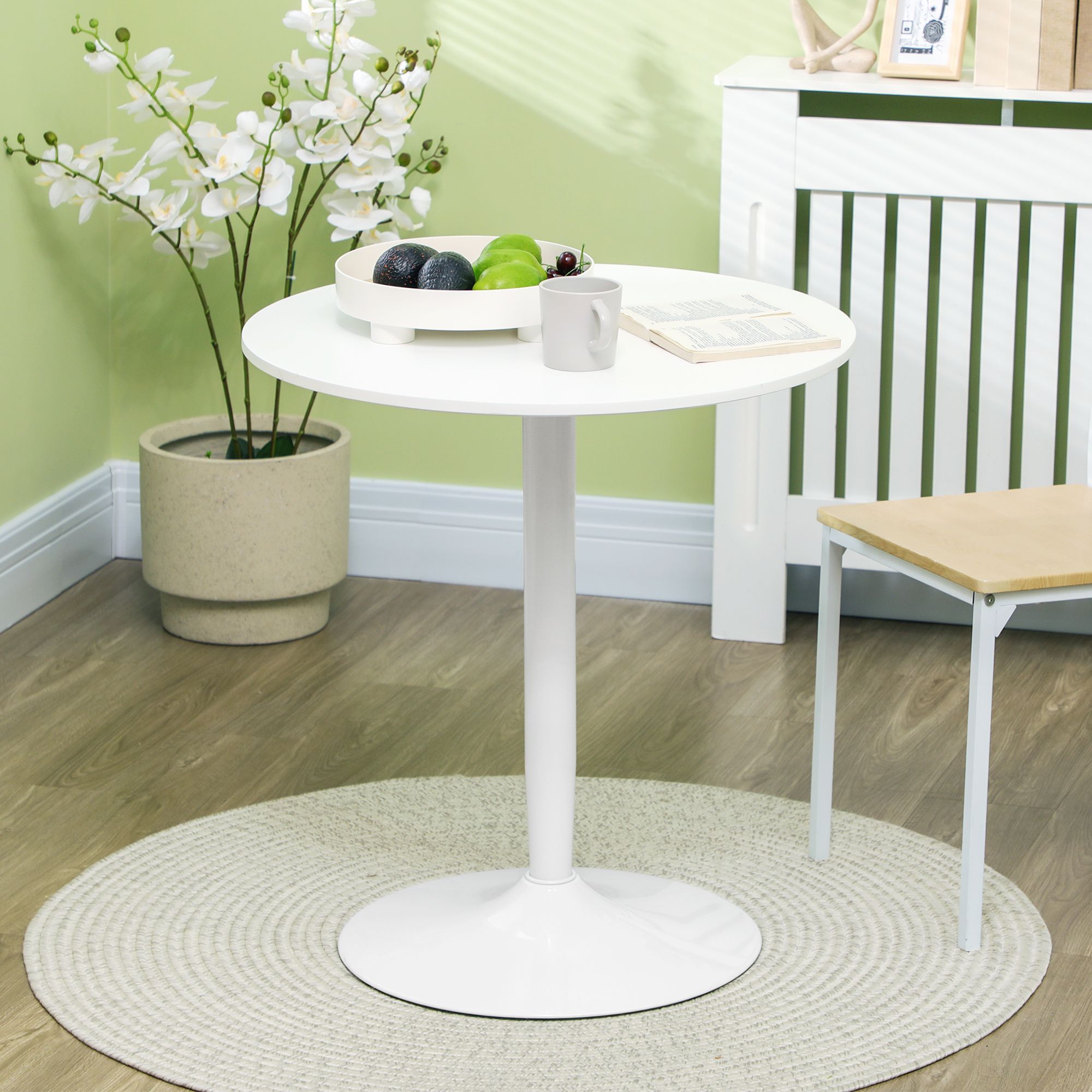 HOMCOM Round Dining Table, Modern Kitchen Table with Steel Base in White