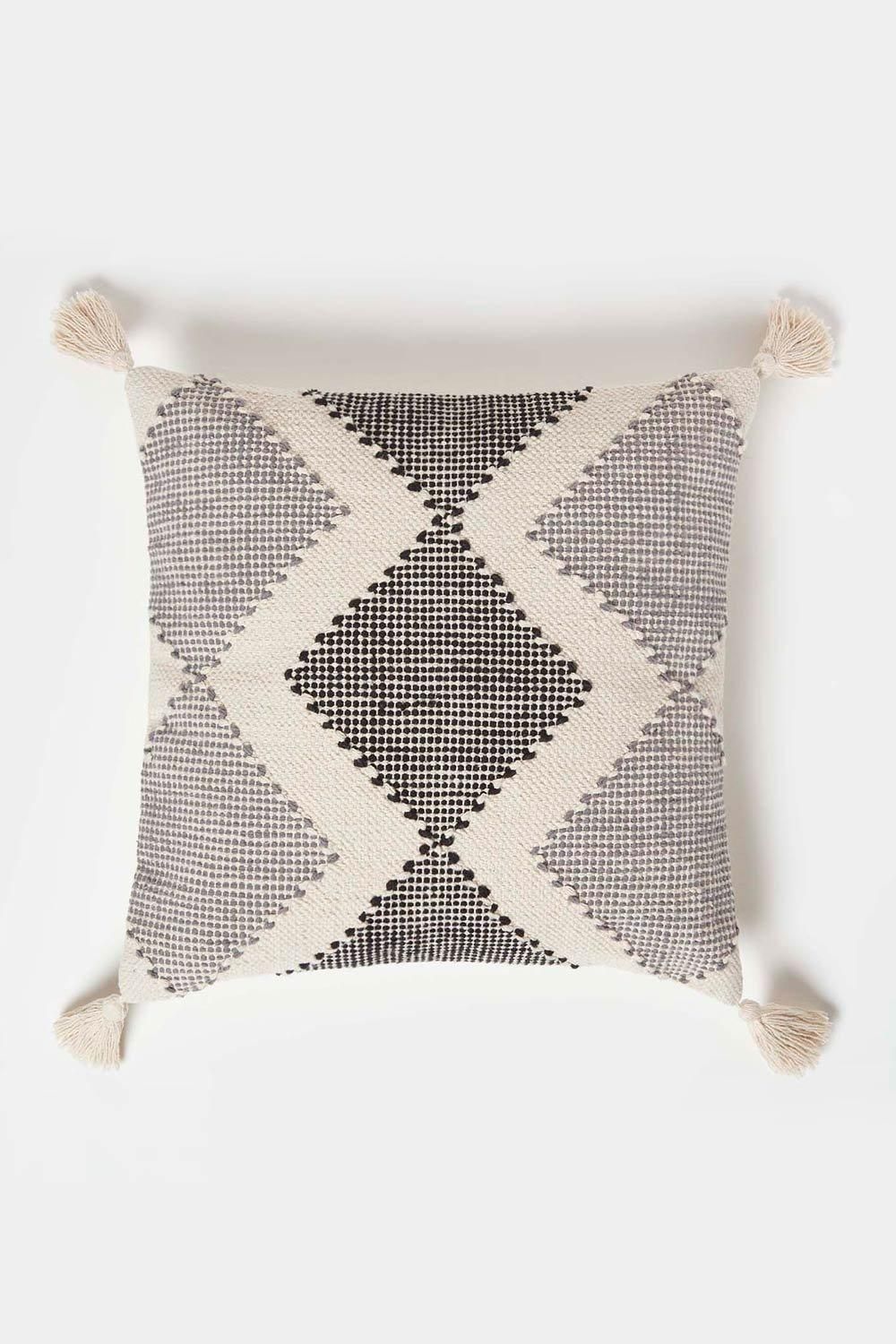 Homescapes Malmo Handwoven Textured Grey & Black Cushion