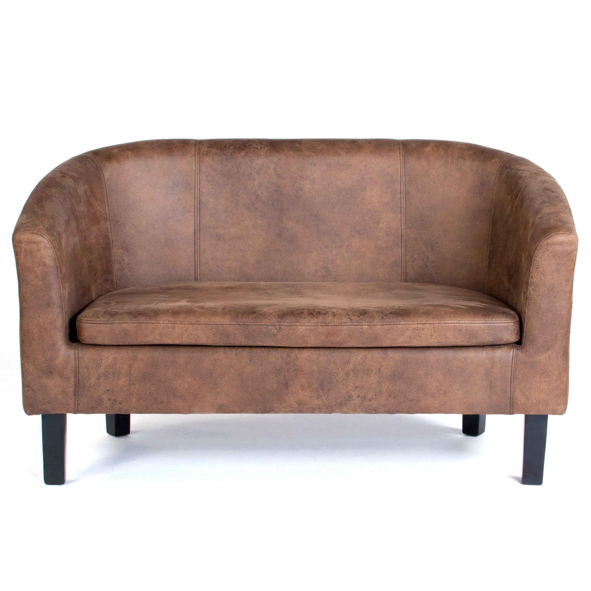 Faux Leather 2 Seater Tub Chair - Tan Brown