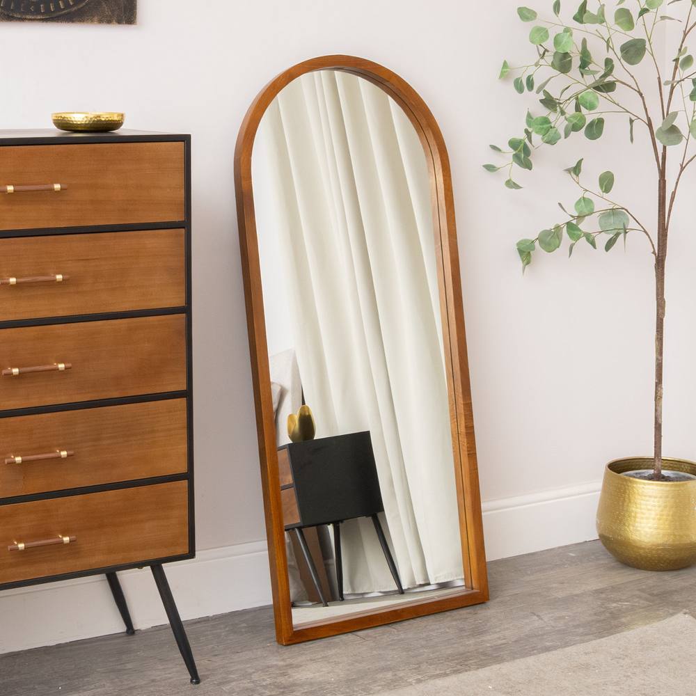 Melody Maison Dark Wood Framed Arched Wall & Leaner Mirror - 60cm X 140cm in Brown