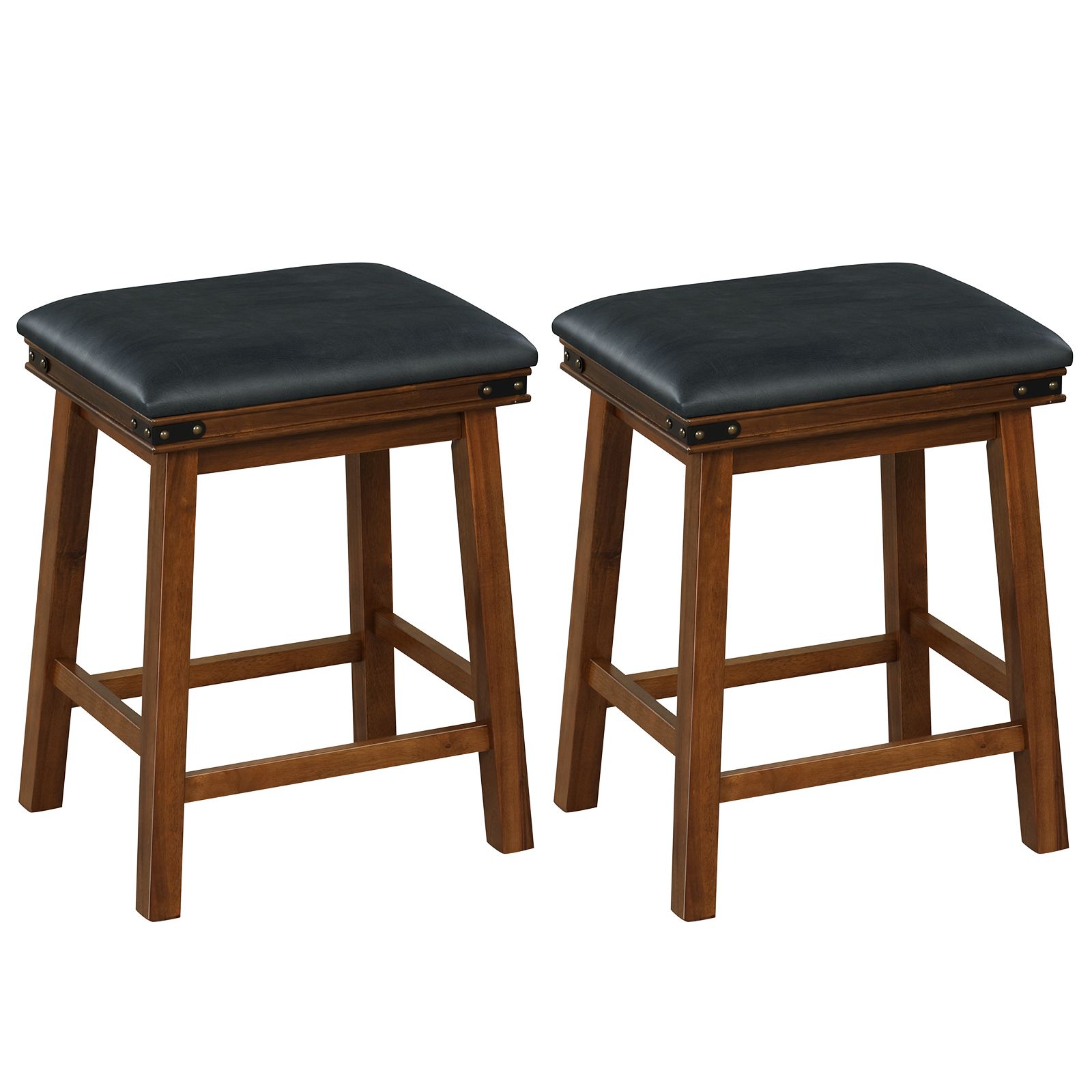Costway 2Pcs 62cm Bar Stools PU Leather Padded Upholstered Counter Height Chair Backless
